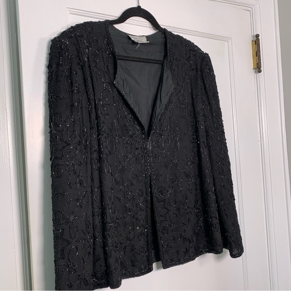 Vintage Beaded Sequin Jacket Lightweight Party Event Guest Blingy Retro Size 2X - Picture 7 of 12